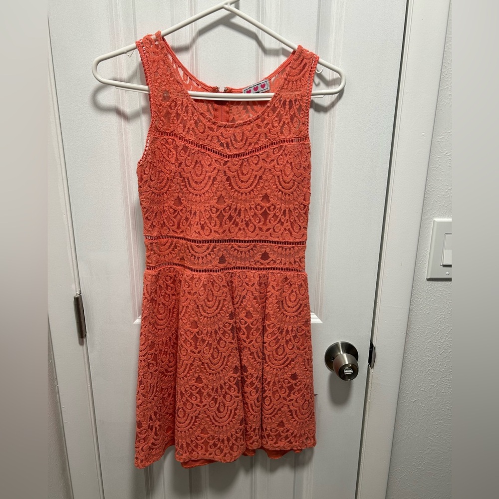 🌻 Bright Salmon Lace Mini Dress